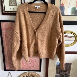 Topshop Tan Cardigan Sweater V-Neck Soft Knit